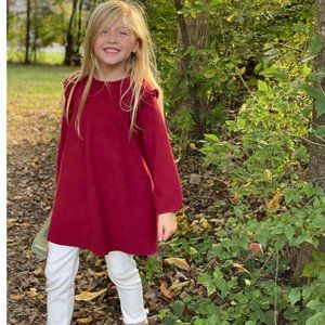 Holiday Red Sweater Dress w Ruffle Shoulder Detail (12mo - 7)